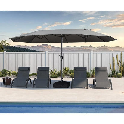 15ft Patio Market Umbrella with Base Double-Sided Rectangle Outdoor Table Sun Umbrellas with Crank 12 Heavy Duty Sturdy Ribs fo