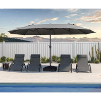 15ft Patio Market Umbrella with Base Double-Sided Rectangle Outdoor Table Sun Umbrellas with Crank 12 Heavy Duty Sturdy Ribs fo