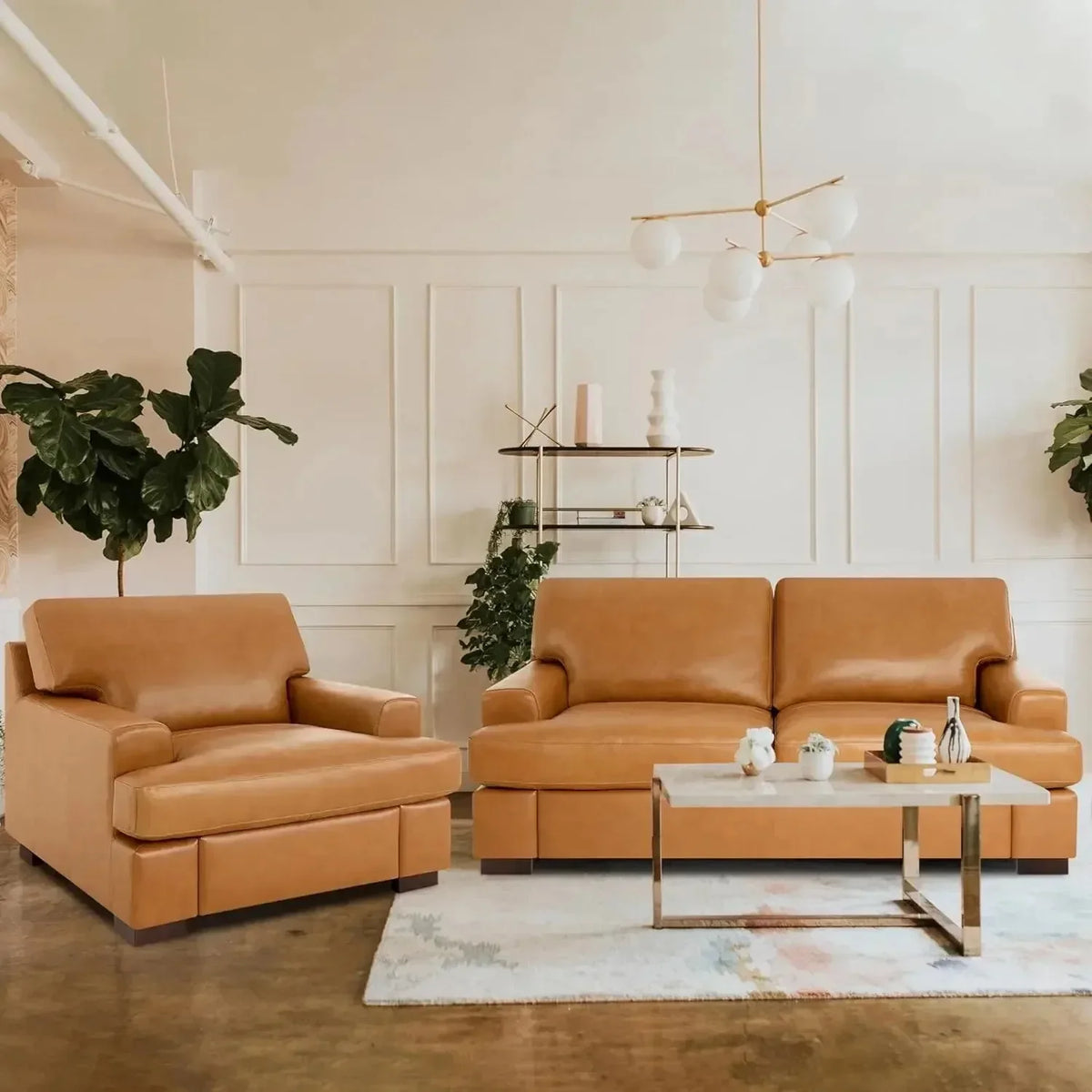 Genuine Leather Sofa - Luxurious Comfort, Goose Feather Cushion Filling, Square Arm Design, Sturdy Block Legs,