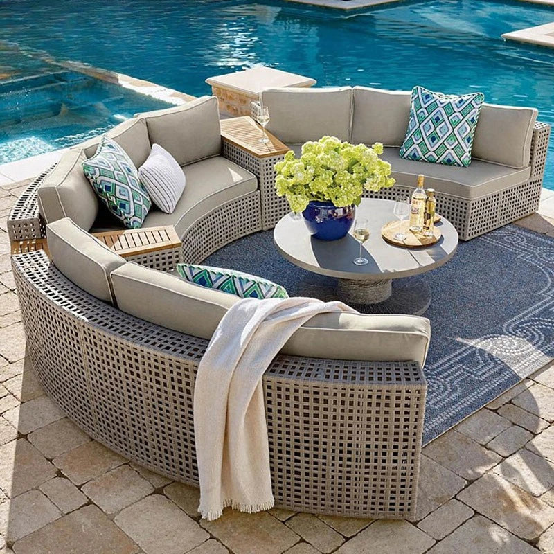 Outdoor rattan sofa coffee table combination Nordic rattan art outdoor sofa courtyard balcony rattan furnitu