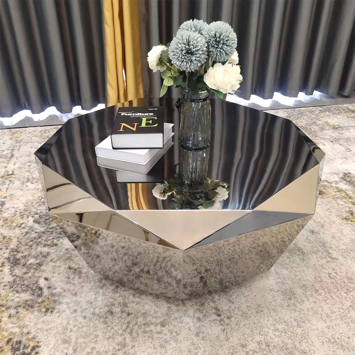 Modern Minimalist Luxury Diamond Stainless Steel Coffee Table Living Room Furniture Shaped  Center Table Tea Table Escritorios