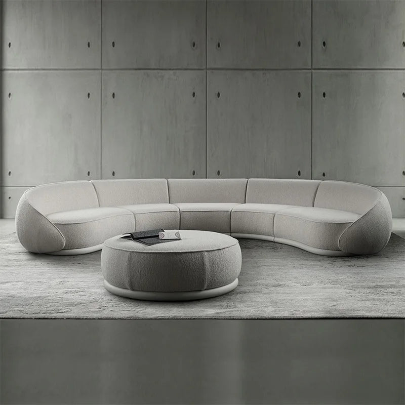 Luxury Nordic Lambswool Sofa Modern Curved Corner Living Room Sofas Stylish Comfort White Large Couch for Home Hotel Furniture