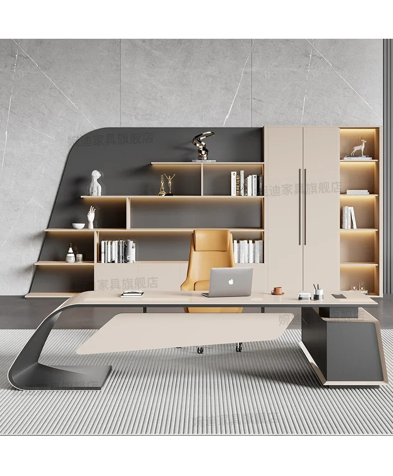 Desk boss table light luxury, big desk, writing desk file cabinet paint boss table