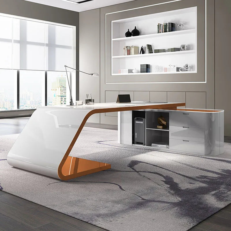 The boss's desk is minimalist, modern, large class, painted, and the president's desk is a female fashion manager