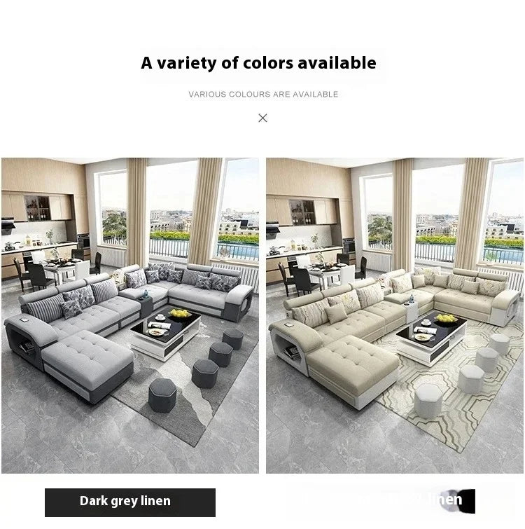 Linlamim Fabric Sofa Set Furniture Living Room Sofa Set with USB and Stools / Big U Shape Cloth Couch Sofas for Home Furniture