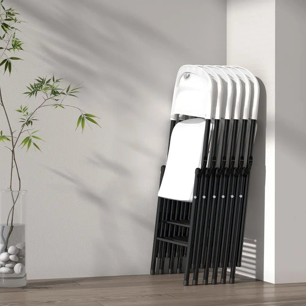 6-Pack Heavy-Duty Plastic Folding Chairs with Reinforced Steel for Indoor/Outdoor Use - White