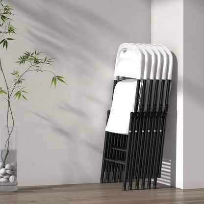 6-Pack Heavy-Duty Plastic Folding Chairs with Reinforced Steel for Indoor/Outdoor Use - White