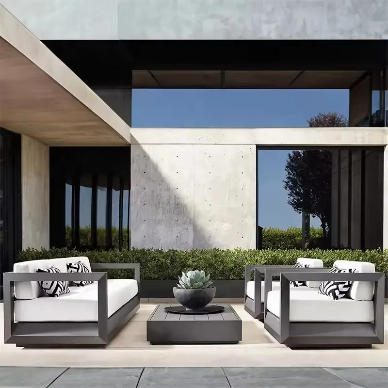 Outdoor Aluminum Alloy Sofa Courtyard Outdoor Waterproof Sunscreen Sofa Chair Combination Garden Sofa Furniture