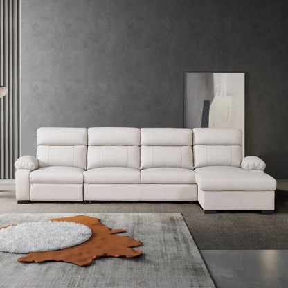 Modern Multi-functional l Shape White Leather Leather Sectional  Foldable Storage and Electric Recliner for Living Room Sofas