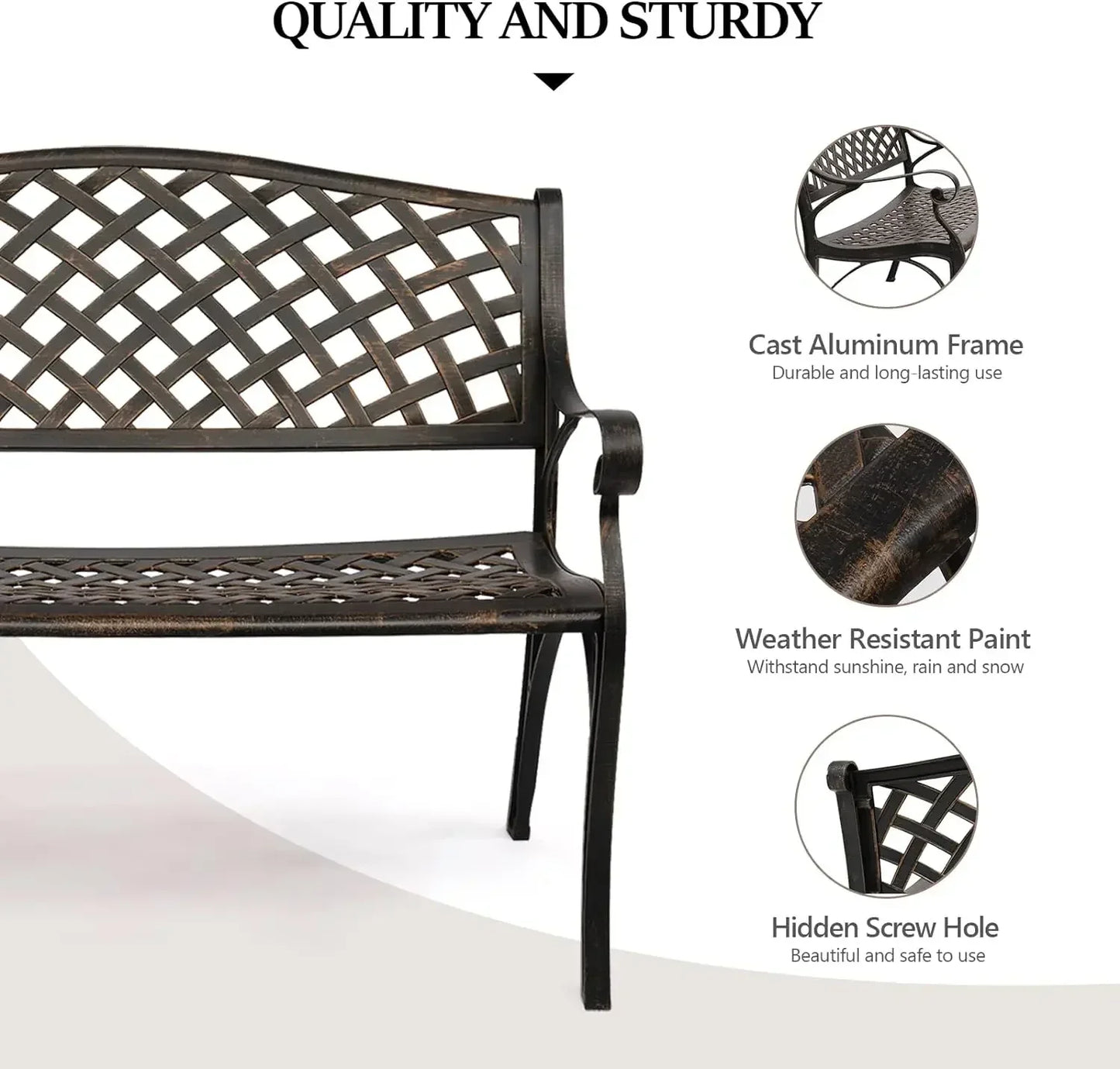 40.5" Outdoor Bench Patio Garden Bench, Anti- Rust Cast Aluminum Patio Bench Front Porch Bench