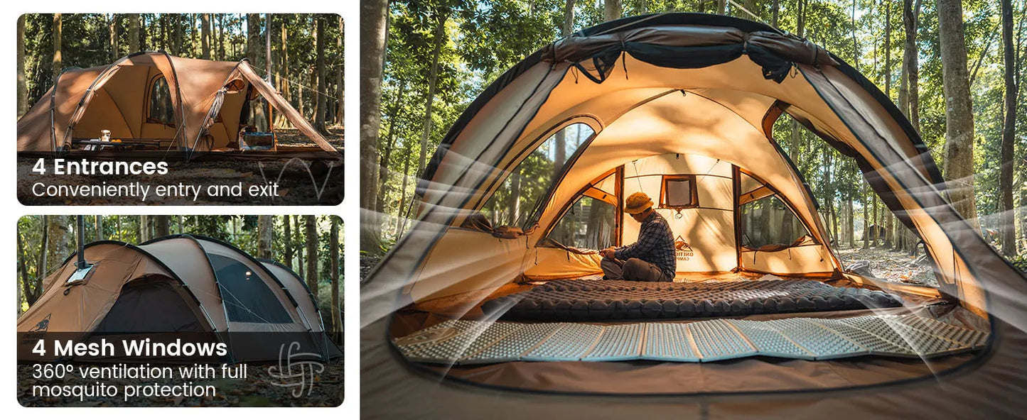 OneTigris Orbitis Tunnel Tent with Stove Jack 4 Person Lightweight Camping Hot Tent with Mesh Vent for Glamping Bushcraft Travel