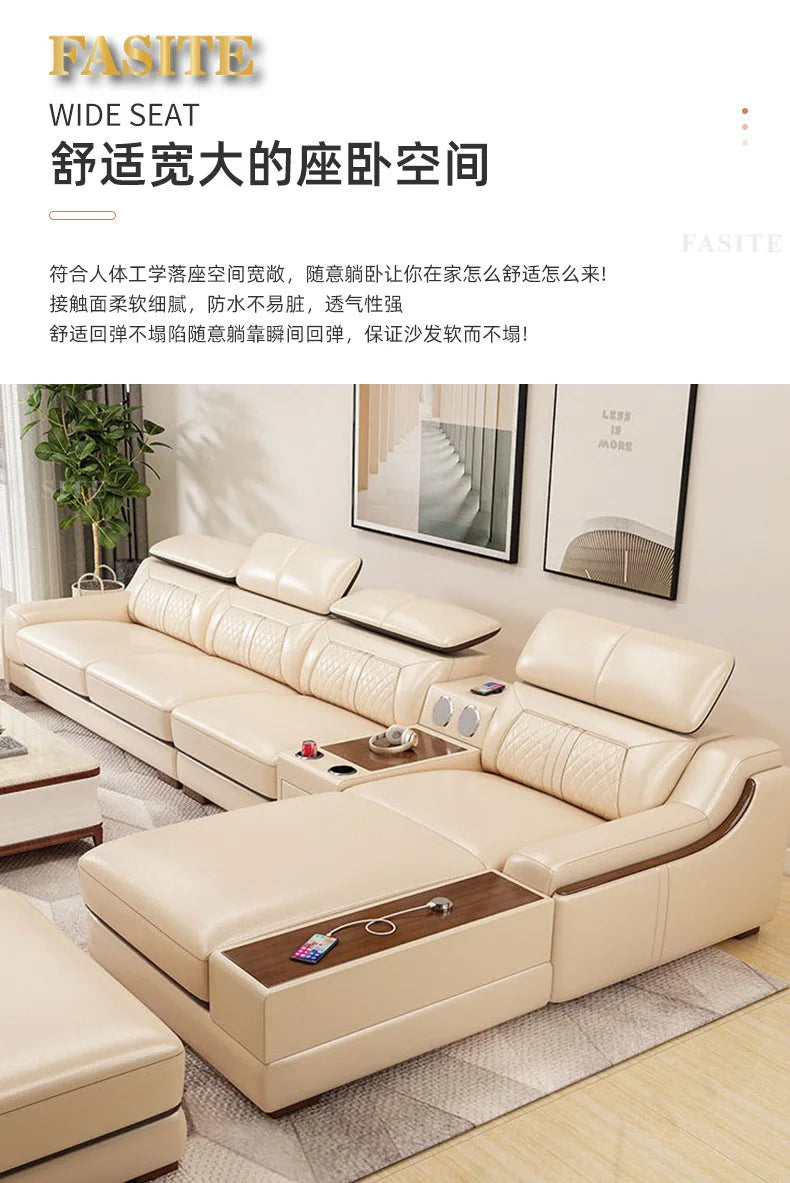 Nordic light luxury leather sofa size apartment living room simple corner princess L-shaped combination sofa