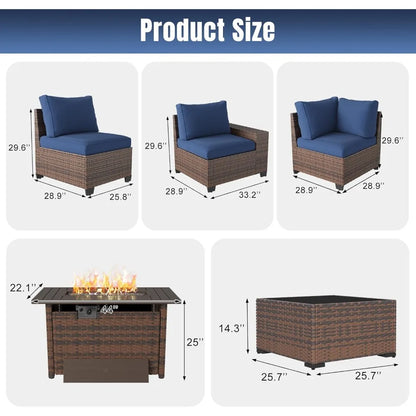 7-Piece Outdoor Patio Furniture Set with 44 Fire Pit Table and Wicker Rattan Sectional Conversation Area