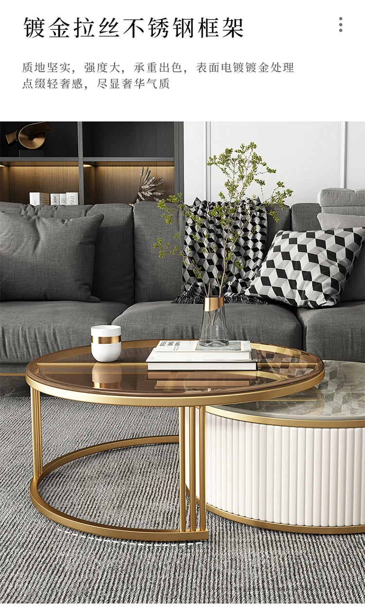 Light Luxury Stone Plate round Tea Table Small Apartment Modern Living Room Glass Coffee Table Living Room Home