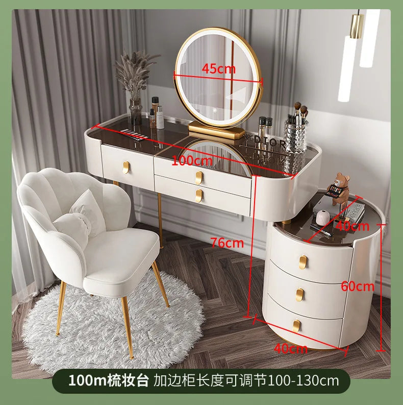 Solid wood new dresser glass bedroom modern simple style light luxury Internet celebrity small makeup table rock slab makeup