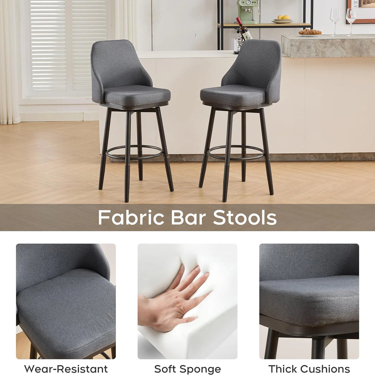 2PCS Chenille  Adjustable Height Swivel Bar Stools with Back, Modern Tall Barstools For Kitchen Island, Dining Room, Cafe