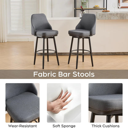 2PCS Chenille  Adjustable Height Swivel Bar Stools with Back, Modern Tall Barstools For Kitchen Island, Dining Room, Cafe