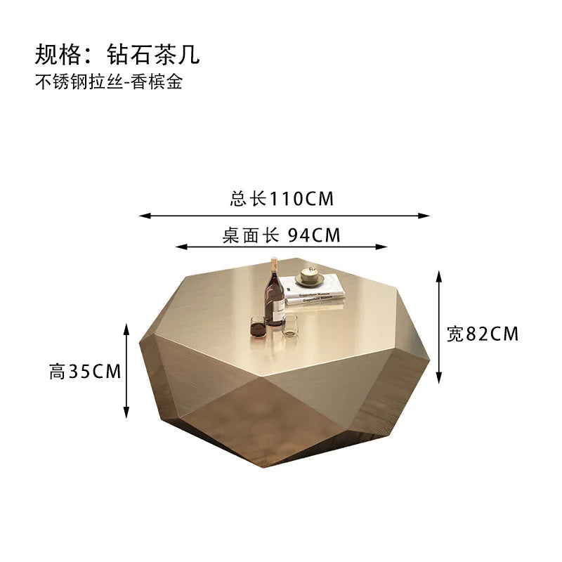 CZ  Steel Diamond-Shaped Coffee Table Modern Fashion Living Room Model Room Sales Office Mirror Titanium Small Coffee Table
