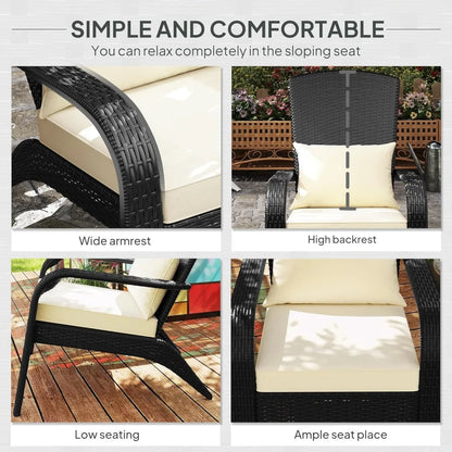 All-Weather Outdoor Wicker Adirondack Chair with Cushions, Fire Pit Friendly, Tall Curved Backrest, Comfortable Patio Furniture