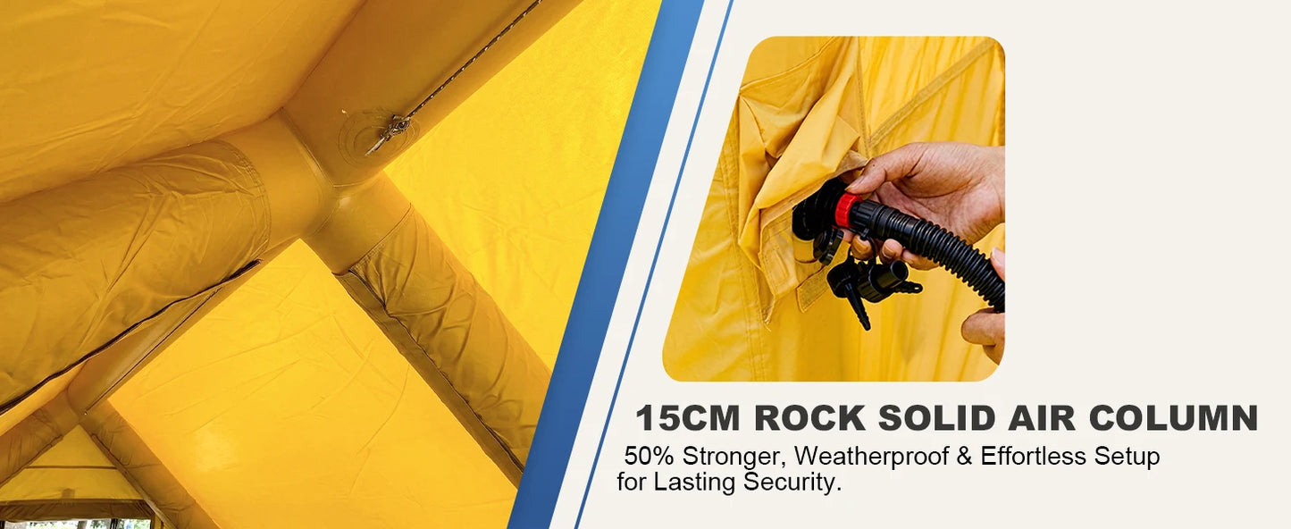 129 Square Feet Large Inflatable Camping Tent 6-8 Person,4 Season Waterproof Inflatable Tent House with AC Vent&Stove Jack
