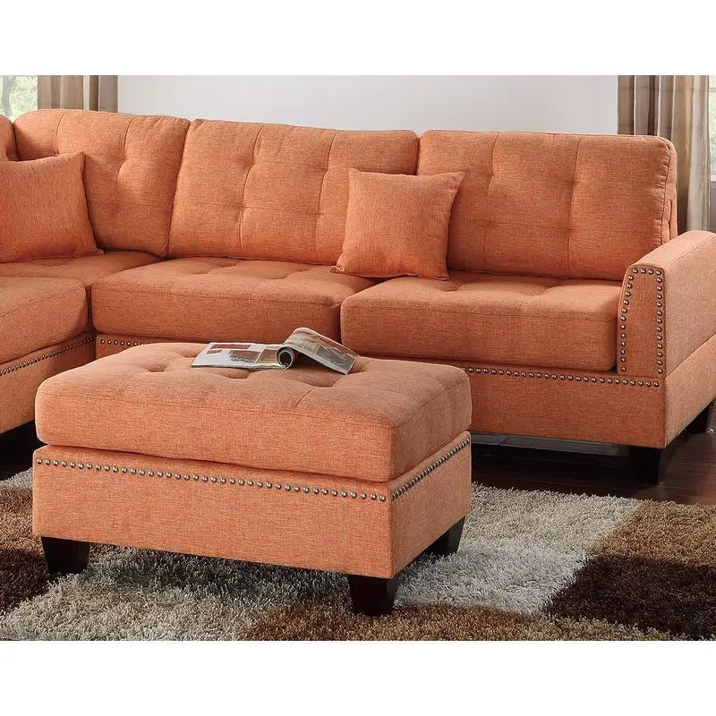 Modern Citrus 3-Piece Sectional Sofa with Reversible Chaise and Ottoman, Tufted Polyfiber Cushion, Includes Pillows for Living