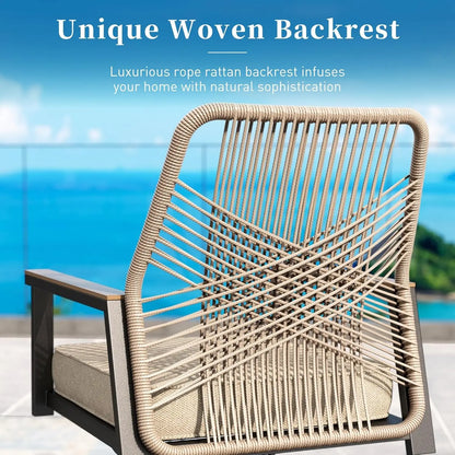 NEW Patio Dining Chairs Set of 6, All-Weather Woven Rattan Outdoor Chairs &Waterproof Cushion &Wrought Iron Frame