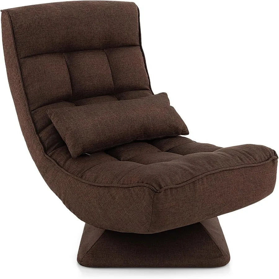 Adjustable Swivel Floor Chair with 5 Position Recline for Gaming and Meditation Steel Frame Swivel Base Massage Lumbar Pillow F