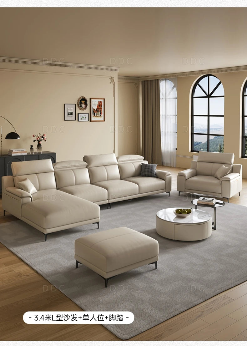 Modern minimalist top-layer cowhide inline sofa small apartment Italian minimalist living room concubine