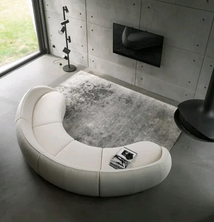Sili Style Living Room Moon Faux Leather Fabric Nordic Designer Semi-Arc Light Luxury Cashew Curved Sofa living room furniture