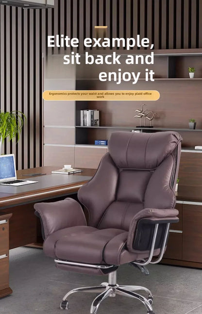 Ergonomic Reclining Office Chair with Footrest PU Leather Executive Swivel Computer Desk Chair Aluminum Base for Home Office