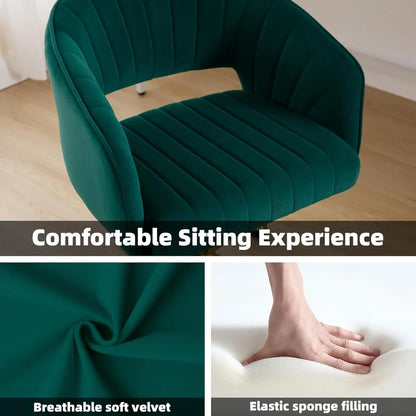 modern velvet swivel desk chair with adjustable height and metal base for home office and vanity use