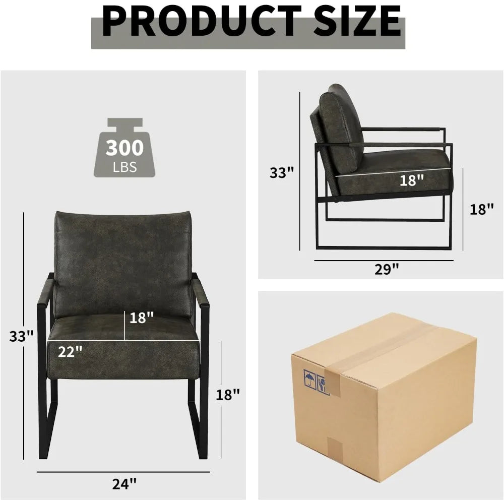Mid Century Modern Accent Chair, PU Leather Armchair with Metal Frame,Comfy Single Reading Chair with Soft Padded Backrest and
