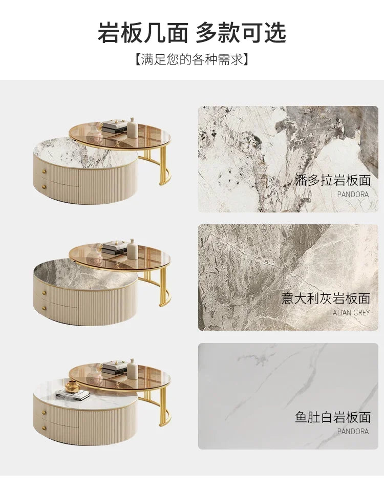 a163  round Glass Stone Plate Coffee Table Modern Minimalist Living Room Home Retractable Size Combination