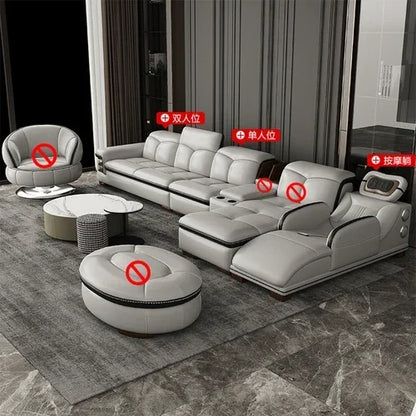 Italian minimalist leather sofa, new living room size apartment, concubine corner combination design