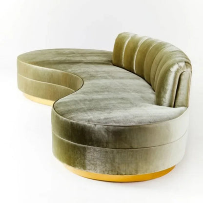 -Luxury Living Room Gold Stainless Steel Curved Sofa Velvet Upholstered Hotel Home Sofa