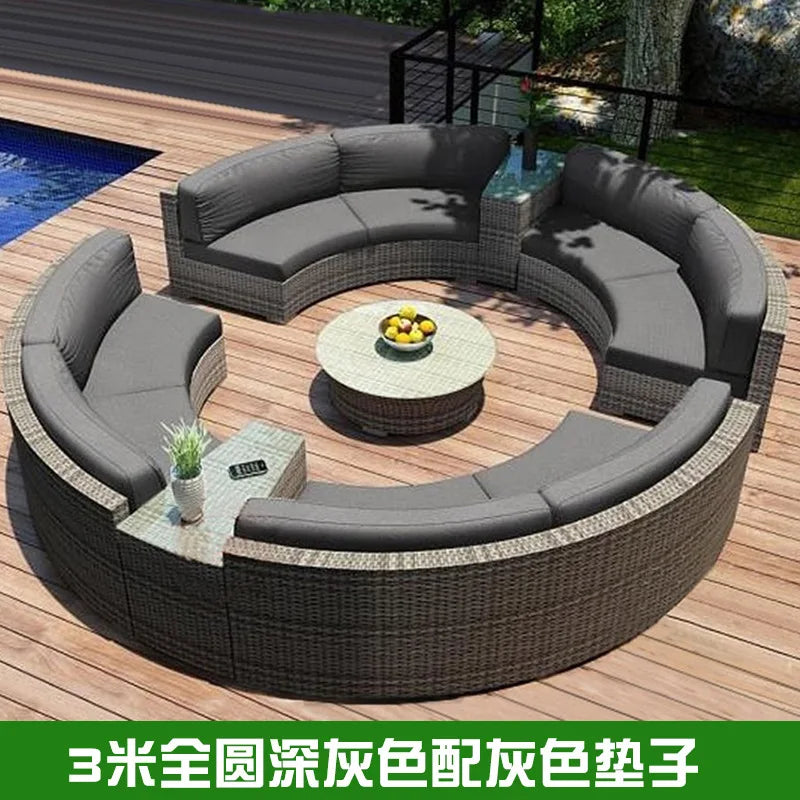Outdoor round rattan sofa combination garden courtyard semi-circular rattan chair  hotel curved living room sofa