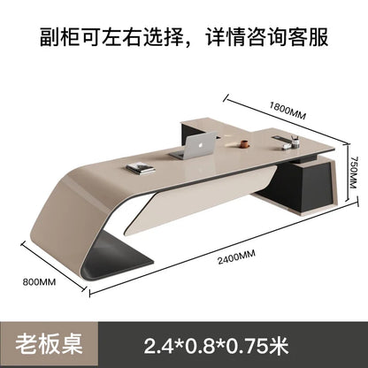 Desk boss table light luxury, big desk, writing desk file cabinet paint boss table