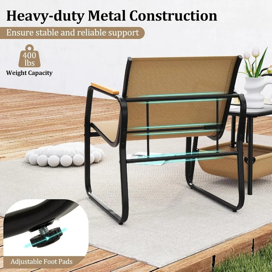 3 Pieces Patio Furniture Set Outdoor Bistro Conversation Set with Breathable Mesh Fabric and Metal Frame Front Porch T