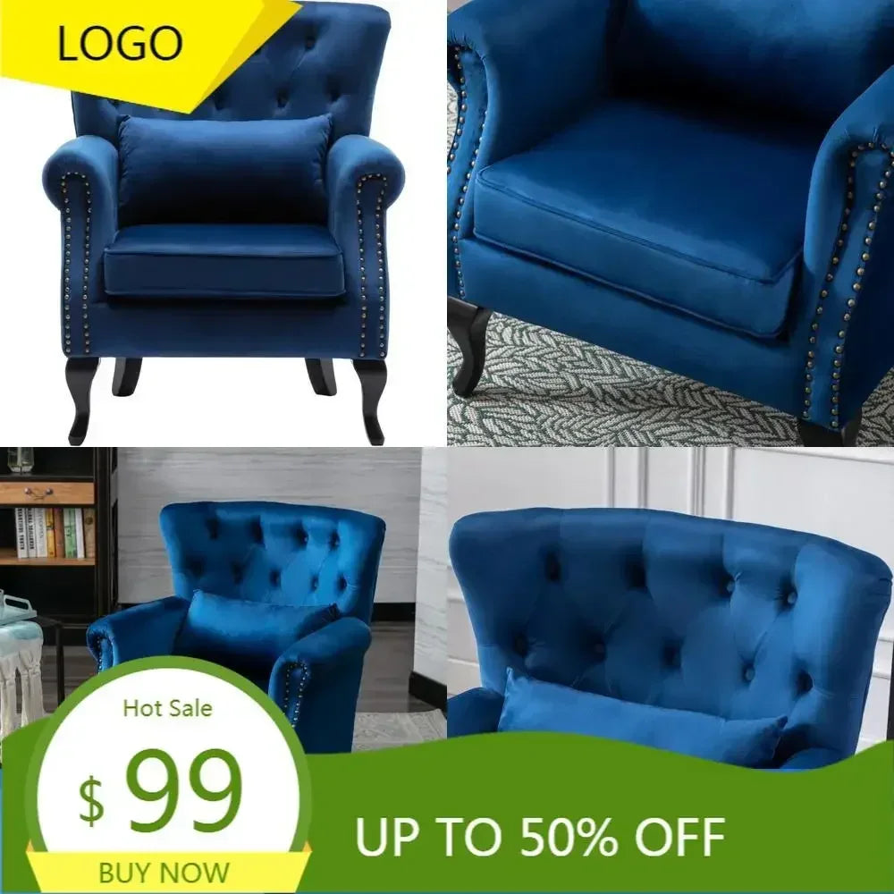 mid-century modern accent chair comfy tufted single sofa chair wingback armchair with pillow for club, living room, bedroom - v
