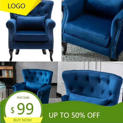 mid-century modern accent chair comfy tufted single sofa chair wingback armchair with pillow for club, living room, bedroom - v