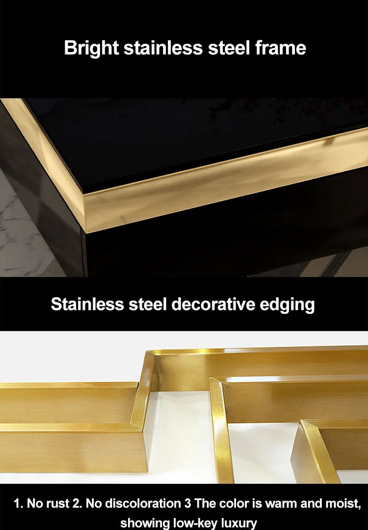 Luxury modern Italian design black glass stainless steel high-grade metal coffee table living room furniture gold coffee table
