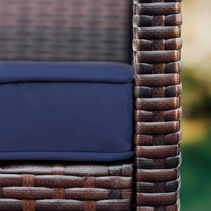 3-Piece Wicker Patio Furniture Set with Table and 2 Chairs, Waterproof Outdoor Seating in Brown/Navy