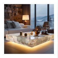 Custom-Size Modern Marble Onyx Coffee Table with RF Polishing Contemporary Design Contemporary Style Square Nature Stone