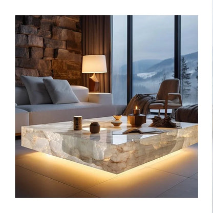 Custom-Size Modern Marble Onyx Coffee Table with RF Polishing Contemporary Design Contemporary Style Square Nature Stone