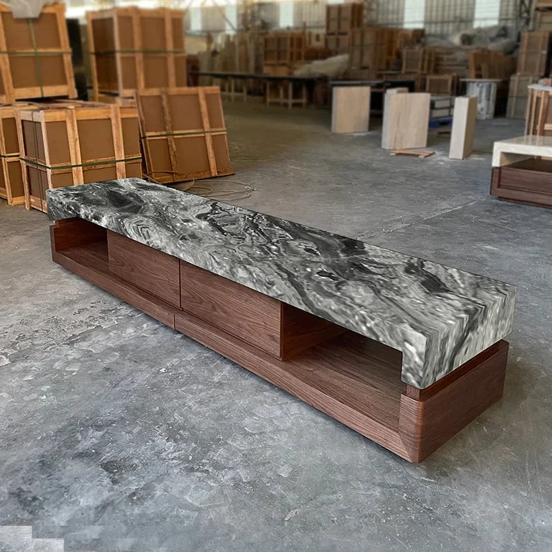 a163  Bulgari black marble luxury stone coffee table living room new walnut light luxury high sense