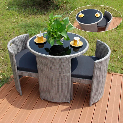 Courtyard Terrace Outdoor Round Table and Chairs Balcony Rattan Garden Furniture Set Patio Leisure Table and Chairs Three-piece