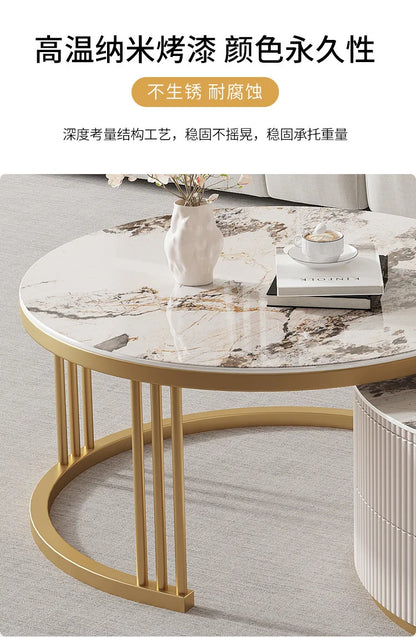 Rock slab round coffee table combination light luxury modern simple living room household small apartment