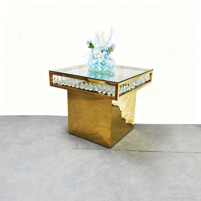 Stainless Steel Wedding Cake Table Square Top Gold Shiny High Quality Unique Dining Furniture