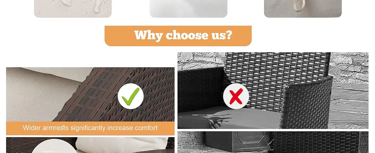 3 Pieces Patio Furniture Set 3 Pieces PE Rattan Wicker Chairs with Table Outdoor Furniture Brown Rattan with White Cushion