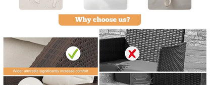 3 Pieces Patio Furniture Set 3 Pieces PE Rattan Wicker Chairs with Table Outdoor Furniture Brown Rattan with White Cushion